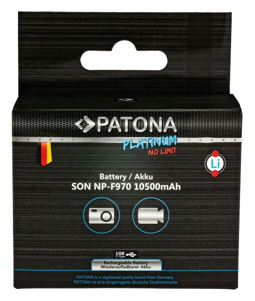 Patona 1377 Platinum Batarya Sony NP-F970 10500mAh USB-C PD20W