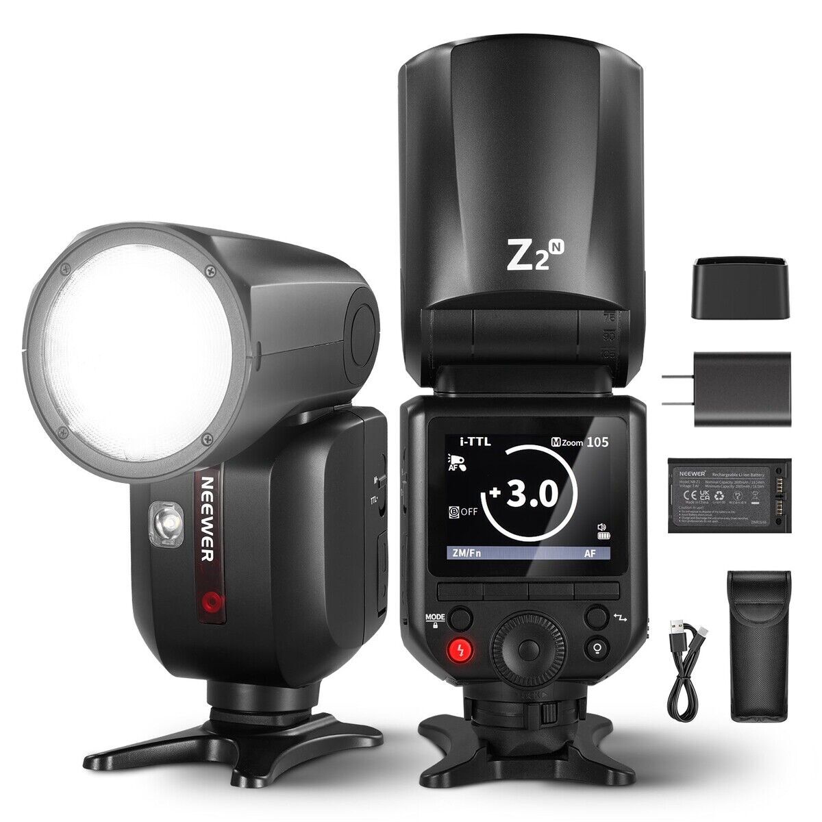 Z2-N Nikon Uyumlu 76W Yuvarlak Kafa Akülü Tepe Flaşı & Kubbe Difüzör
