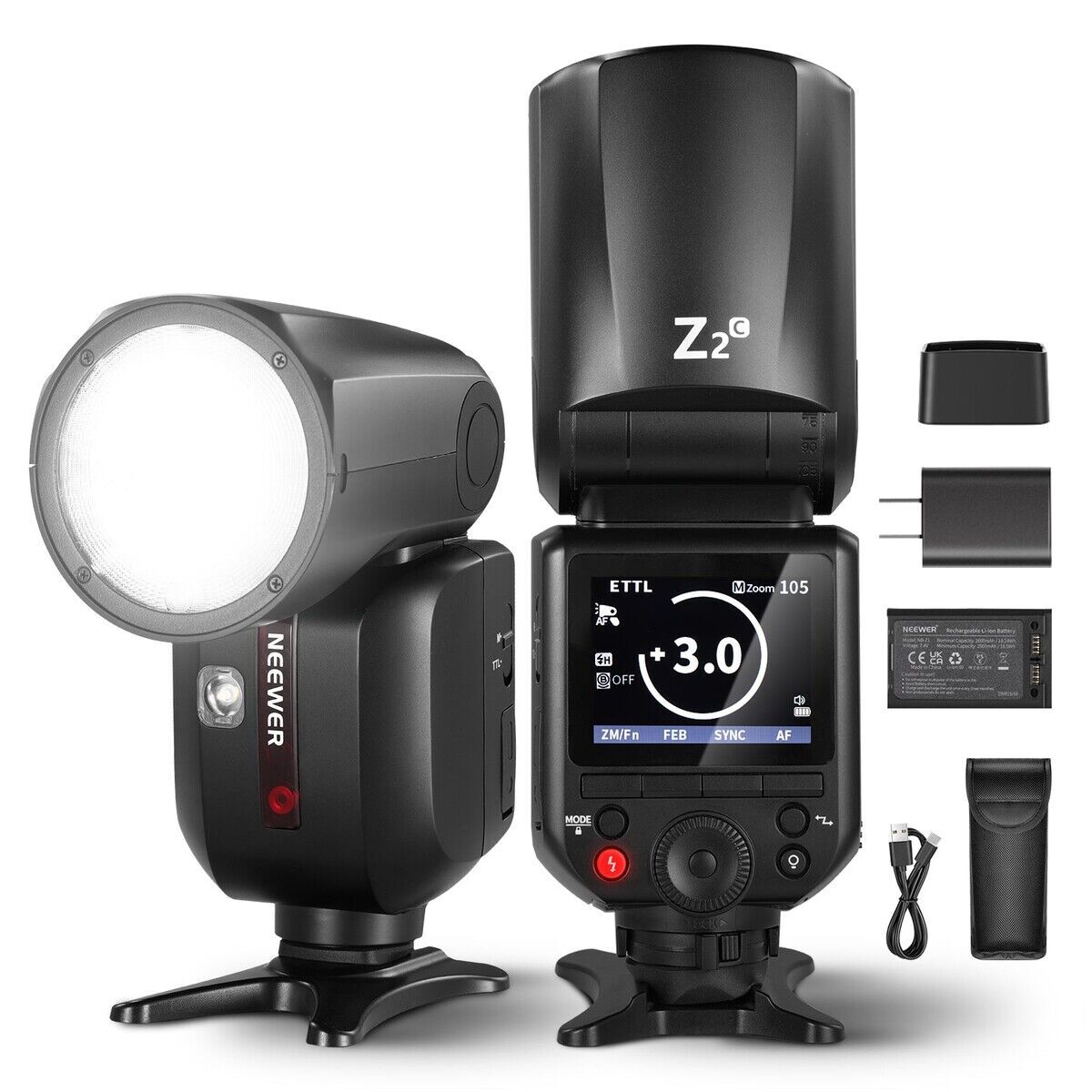 Z2-C Canon Uyumlu 76W Yuvarlak Kafa Akülü Tepe Flaşı & Kubbe Difüzör