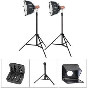 PDX KY-BKO323 İkili Led Işık, Lensgo TC7 Prompter, PDX V10 Mikrofon ve Tripod Kit