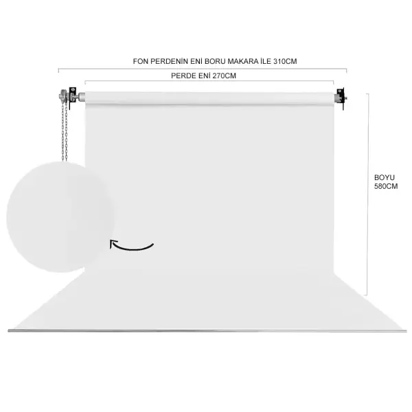 Fotexon 270X580 cm Yeşil, Beyaz, Gri Fon Perde Seti
