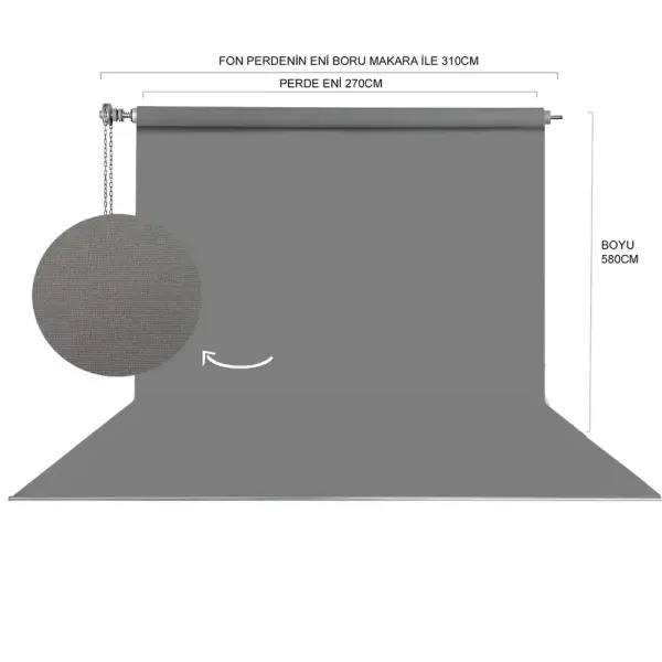 Fotexon 270X580 cm Yeşil, Beyaz, Gri Fon Perde Seti