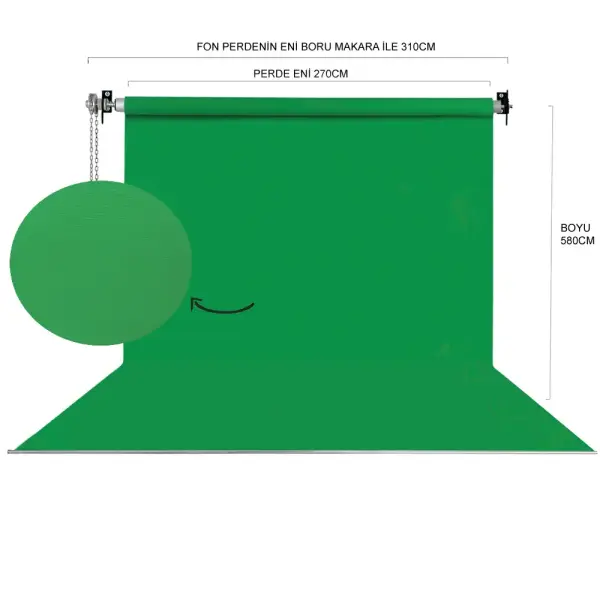 Fotexon 270X580 cm Yeşil, Beyaz, Gri Fon Perde Seti