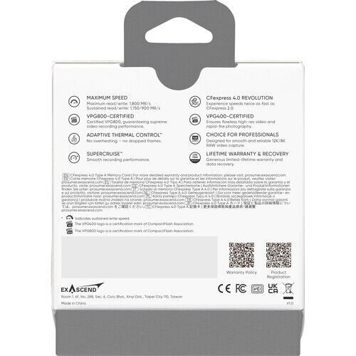Exascend 256GB Essential Pro Max CFexpress 4.0 Type A Hafıza kartı / 1800 MB/S Okuma Yazma VPG800